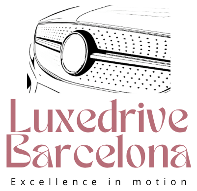 Logo of Luxedrive Barcelona, featuring a detailed car grille sketch and the slogan Excellence in motion.